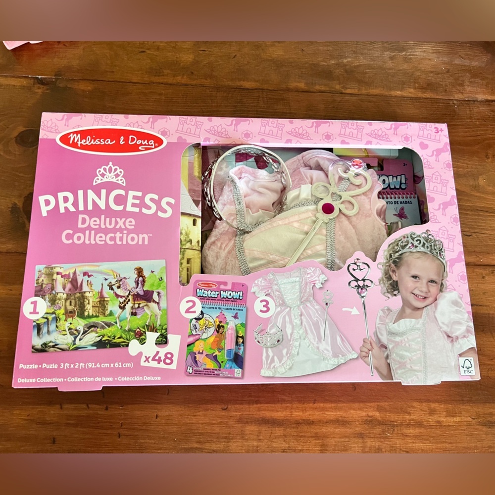 New: Melissa & Doug Princess Deluxe Collection-costume, puzzle, activity book